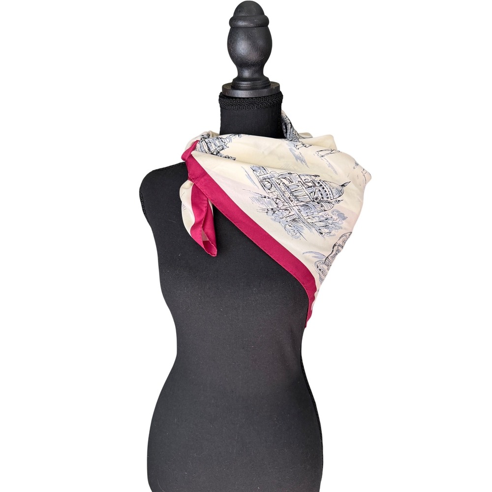 Vintage Paris Scenic Square Scarf Pink Border Paris Landmarks Toile 26" x 26"